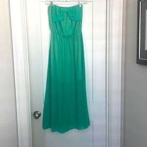 Barley worn My story turquoise strapless midi dress